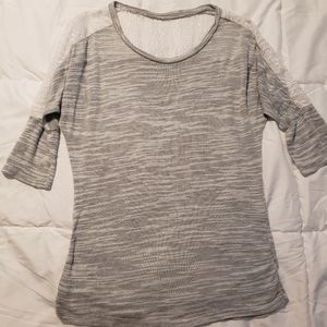 Gray and White Top, Unknown Brand, Lace on Back, Size Small